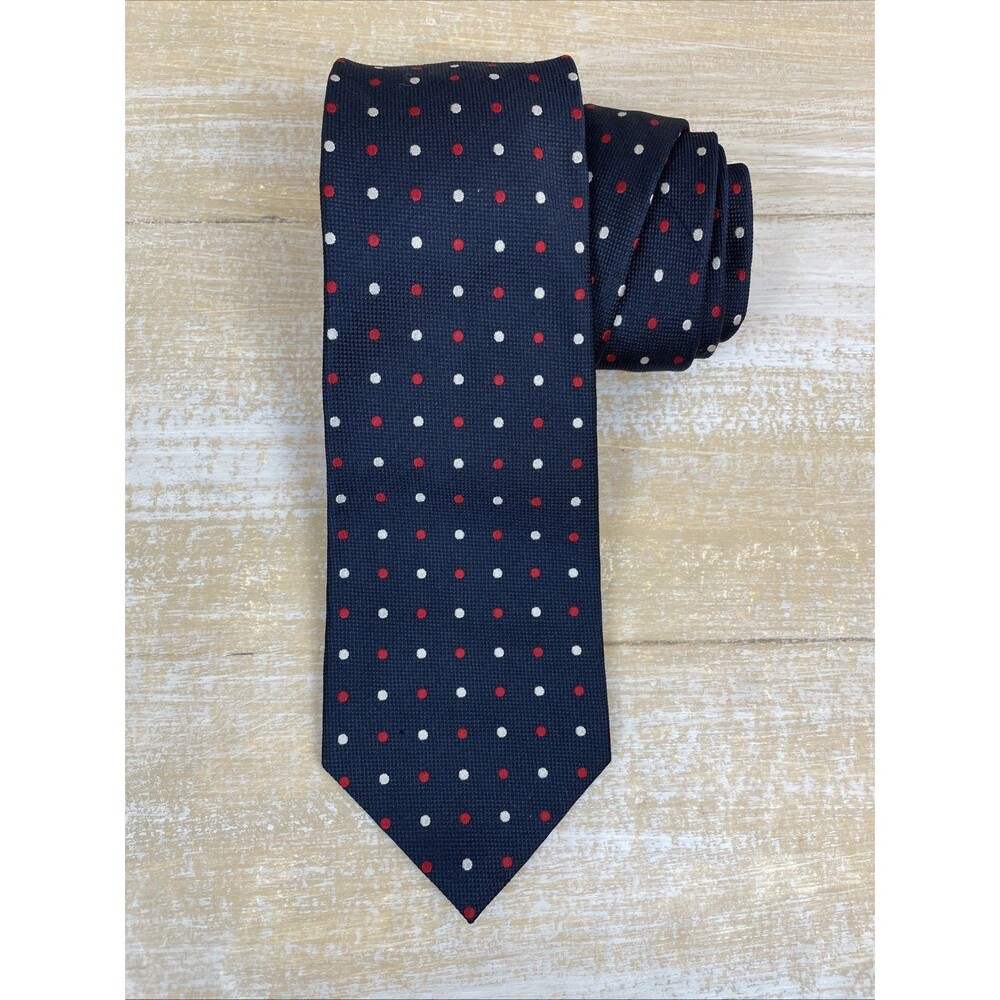 Lauren Ralph Lauren Mens Silk Tie Blue w/ Red & White Polka-Dot 59.5” x 3.75”